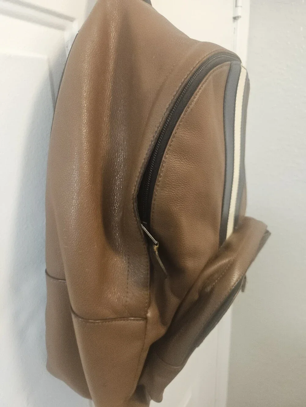 Vtg Coach Brown Leather Men's Backpack with Center Stripe